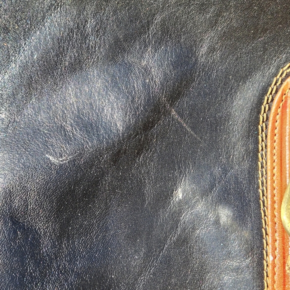 Marino Orlandi Duffle Weekender Travel Bag Italy Leather Black Brown 24x13x10" - Picture 11 of 15